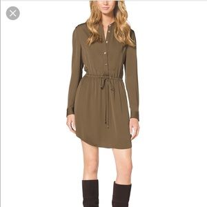 Olive Green Michael Kors Drawstring Shirtdress